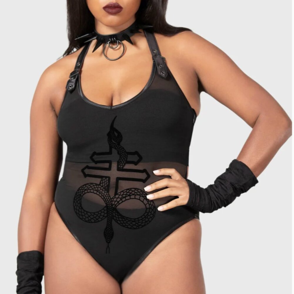 Killstar Shedding Black Mesh Snake Design Bodysuit XL NEW